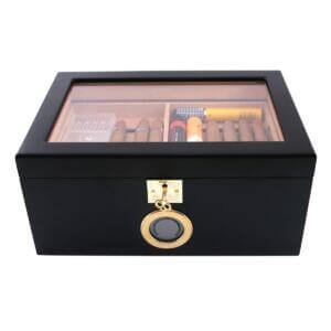 black cigar humidor with digital hygrometer