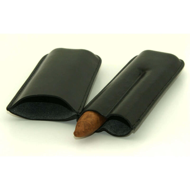 2 Cigar Black Leather Telescopic Travel Case