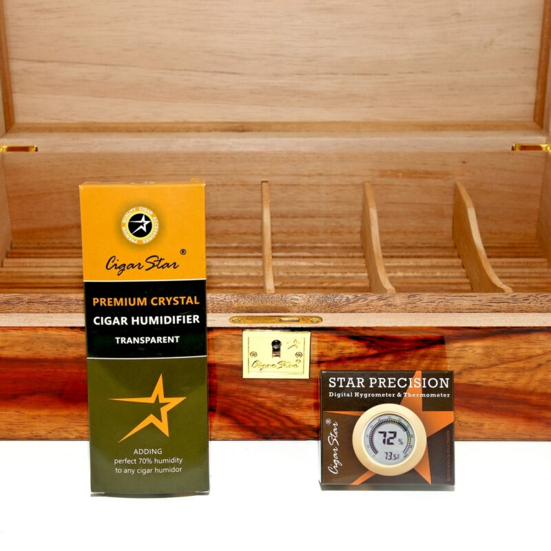 Elegant Padouk wood cigar humidor with magnetic closure system
