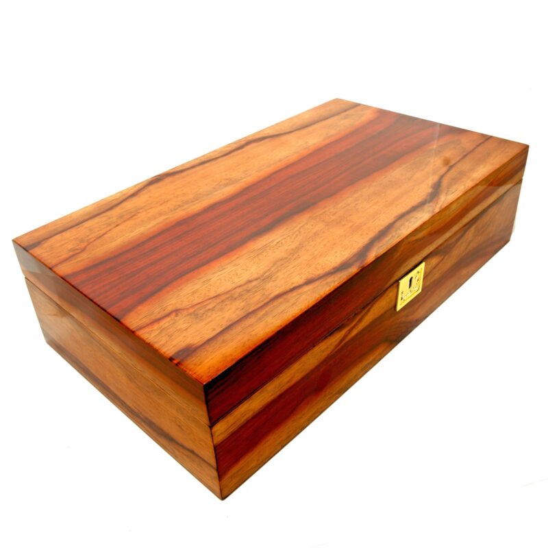 Large, exotic Padouk wood humidor with secure magnetic lid