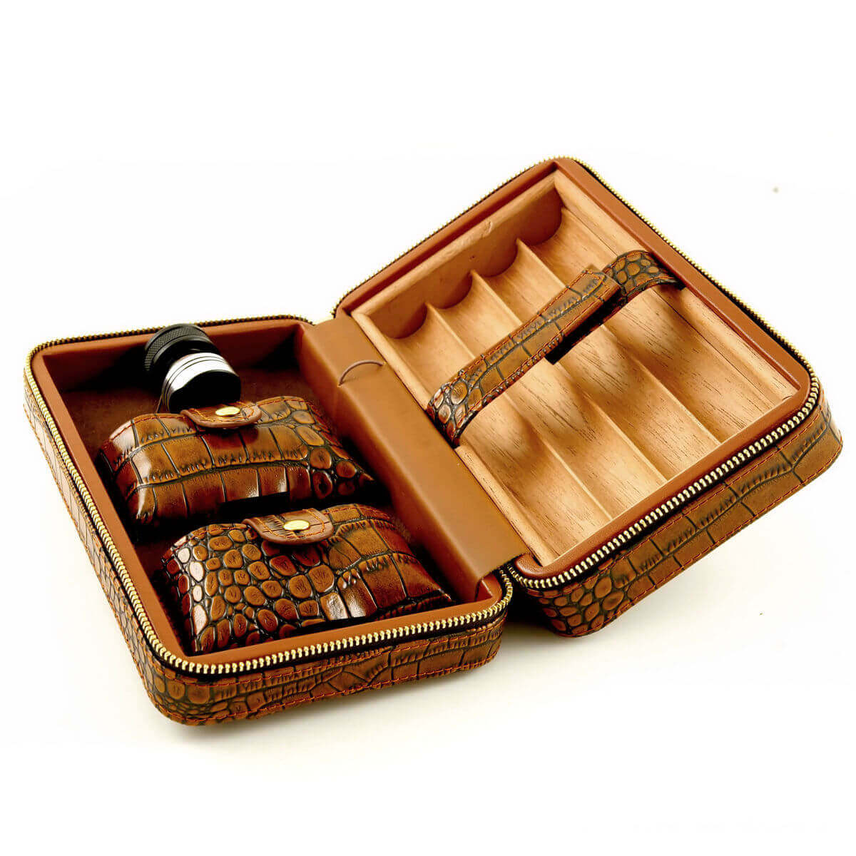 Case By Cigar Star 3 Cigar Brown Genuine Leather Travel humidor 