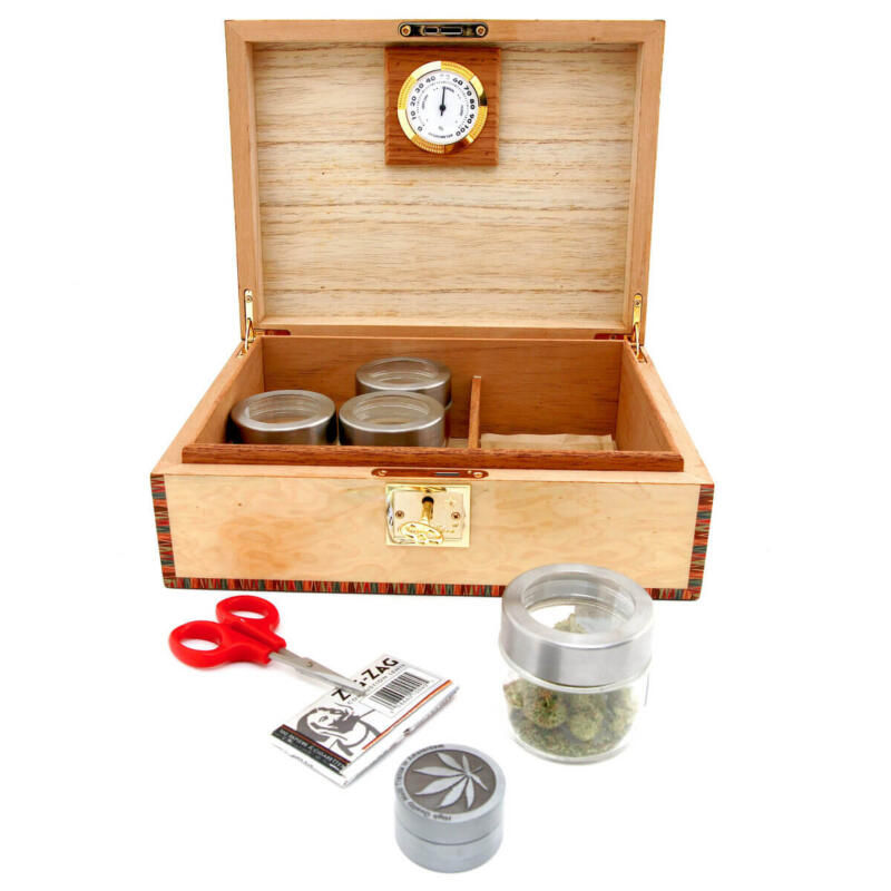 Cigar Star cannabis humidor with weed accessories