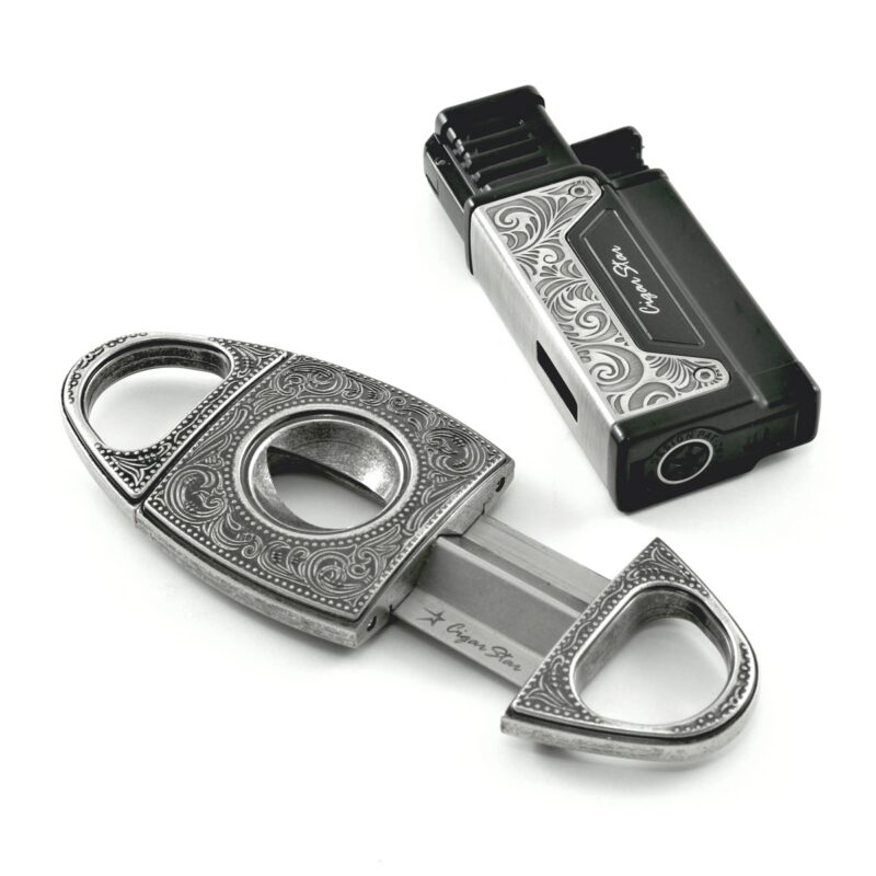 V cut cigar cutter and lighter combo
