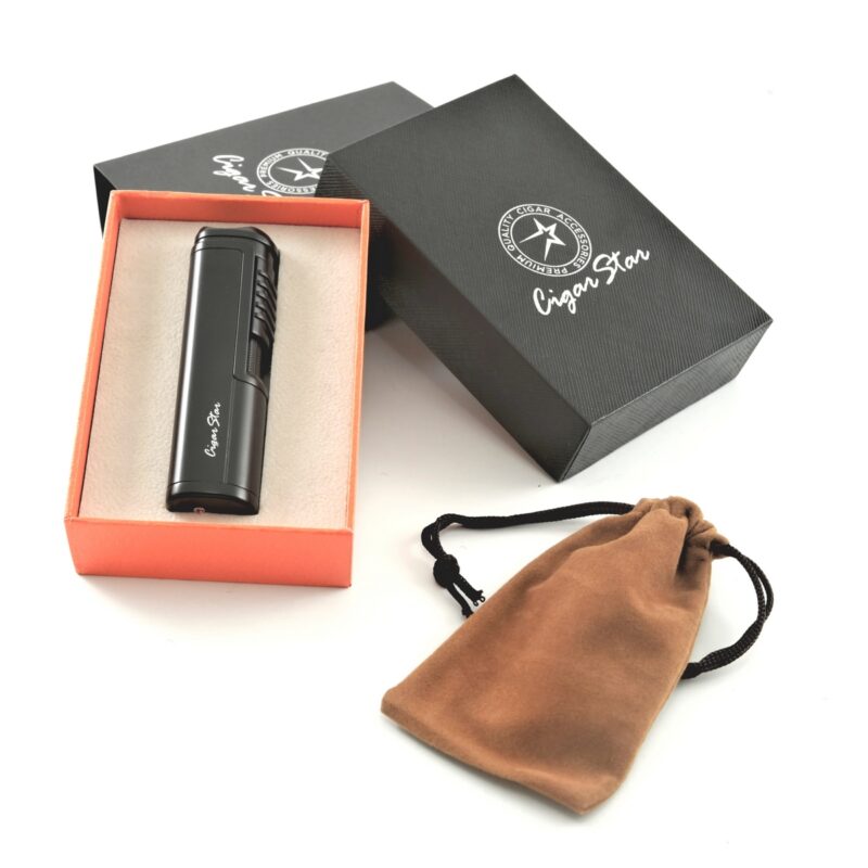 High-quality cigar torch lighter with integrated cigar rest