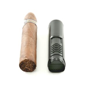 Compact cigar torch lighter and rest combo in black finish