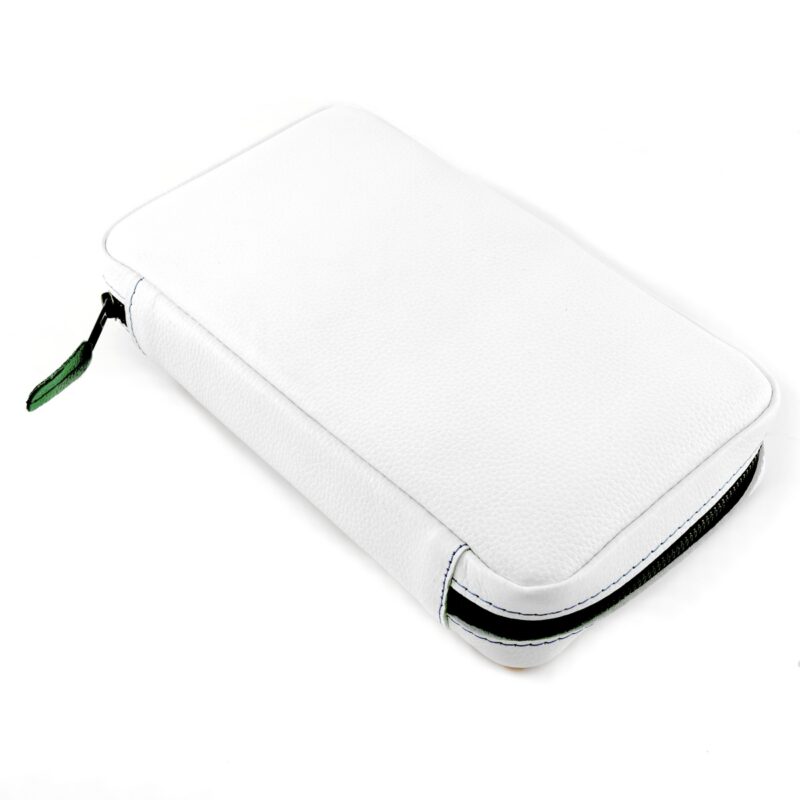 Handcrafted leather cigar case with Italian flag detail for luxury cigar storage