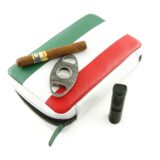 Luxury full-grain leather cigar case with Italian flag design