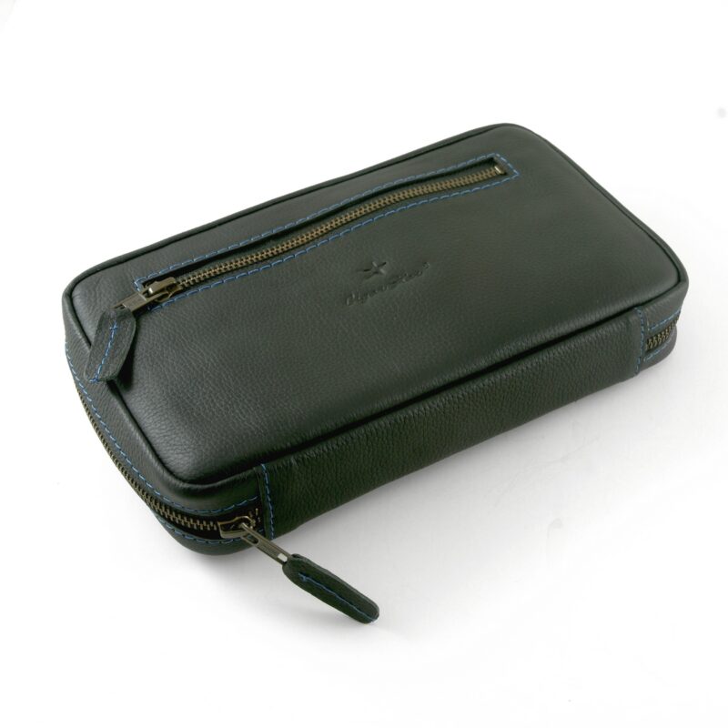 black and blue leather cigar case
