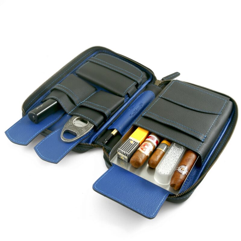 blue leather cigar case