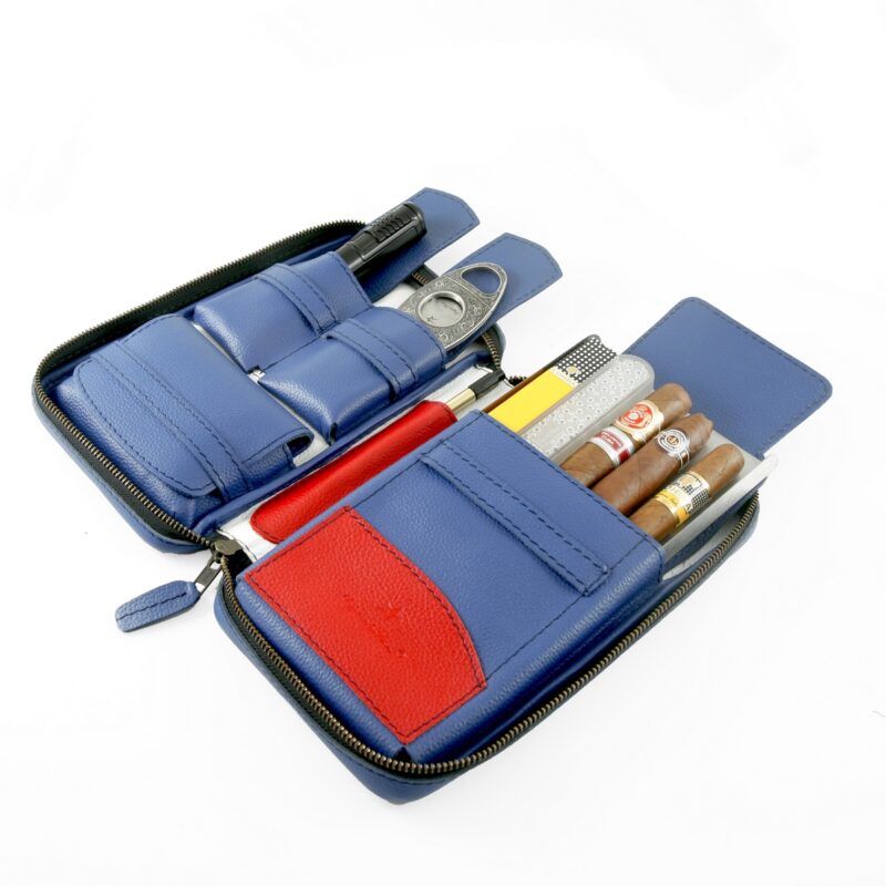 Fine leather Cuban cigar case with stylish, protective design for premium cigars.