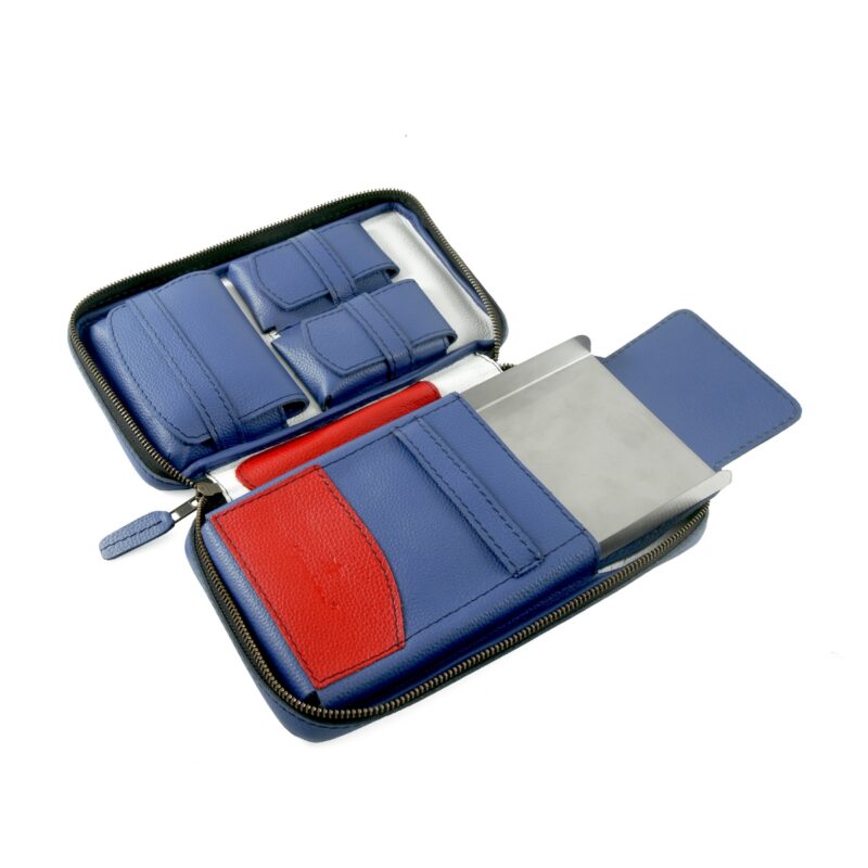 Premium leather Cuban cigar travel case with protective lining and refined design.