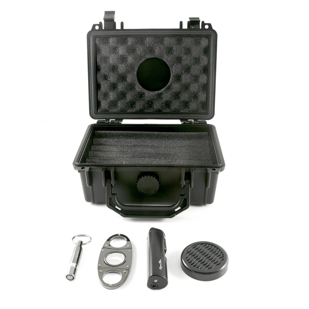 Cigar Travel Humidor & Lighter Set – Portable Black Case With Humidifier, Gift Ready