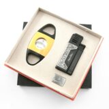Cigar gift set yellow cigar cutter, punch, and torch lighter trio from Cigar Star displayed in a gift-ready box.