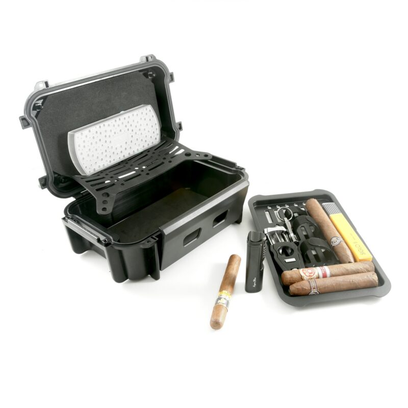 Travel Humidor for 20 Cigars with Premium Cutter and Lighter
