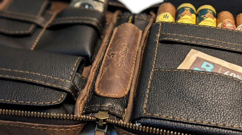 Espresso & Black Full-Grain Leather Cigar Case with Accessory Pockets - Image 3